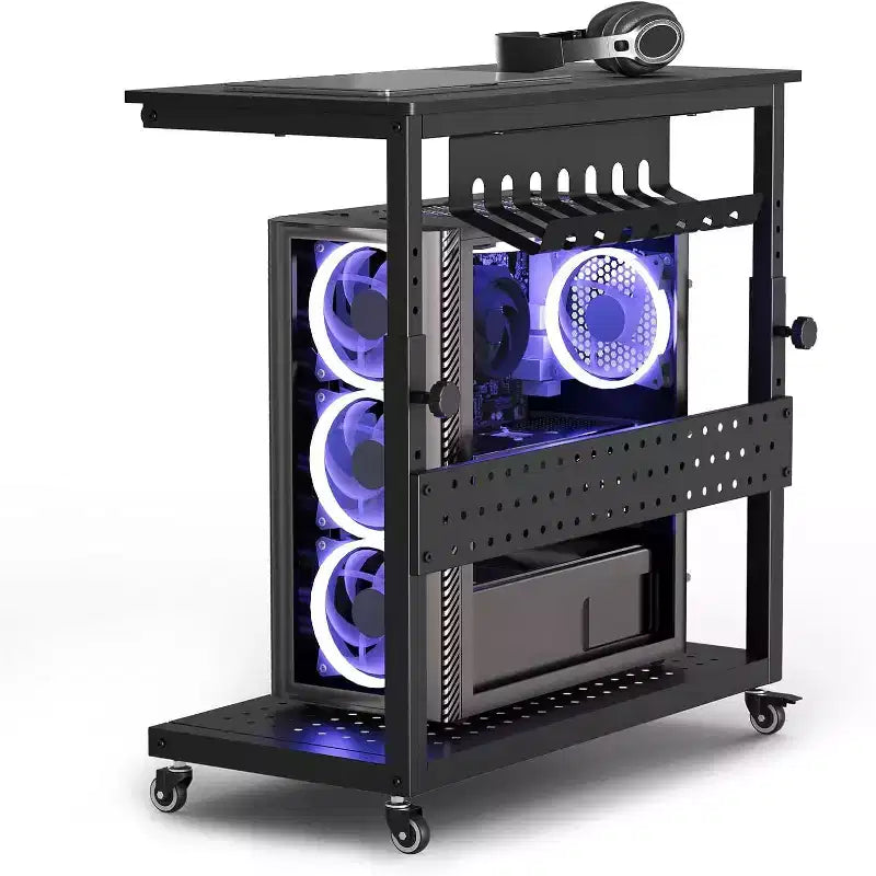 2-Tier Computer Tower Stand with Wheels and Cable Management