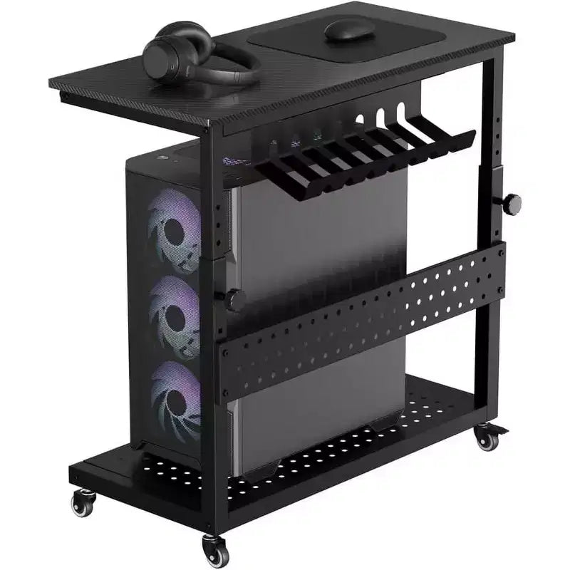 2-Tier Computer Tower Stand with Wheels and Cable Management