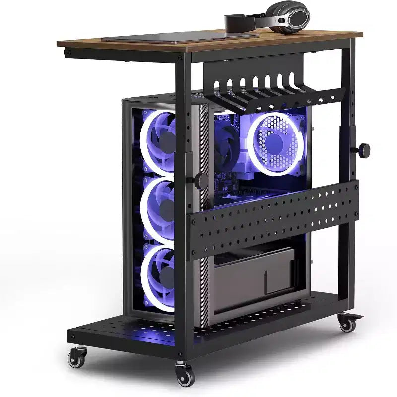 2-Tier Computer Tower Stand with Wheels and Cable Management