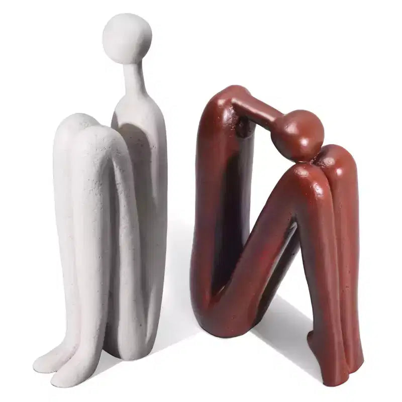 Thinker Statue Bookends, Resin Heavy-Duty Book Stoppers in White & Brown, Decorative Desk Organizer