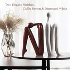 Thinker Statue Bookends, Resin Heavy-Duty Book Stoppers in White & Brown, Decorative Desk Organizer