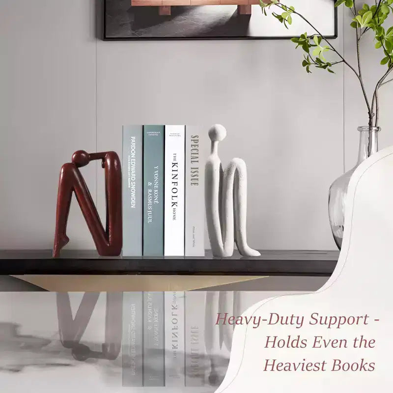 Thinker Statue Bookends, Resin Heavy-Duty Book Stoppers in White & Brown, Decorative Desk Organizer