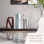 Thinker Statue Bookends, Resin Heavy-Duty Book Stoppers in White & Brown, Decorative Desk Organizer