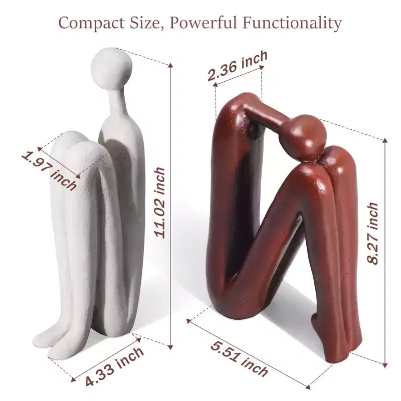 Thinker Statue Bookends, Resin Heavy-Duty Book Stoppers in White & Brown, Decorative Desk Organizer