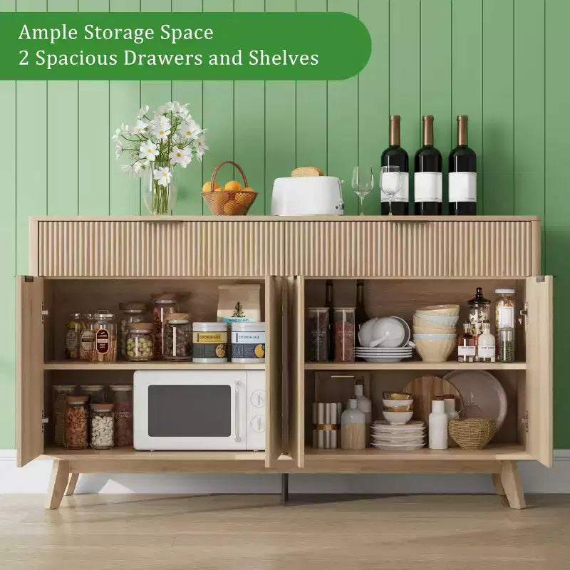 60-Inch Fluted Buffet Cabinet with 2 Drawers and 4 Doors