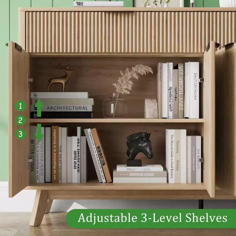 60-Inch Fluted Buffet Cabinet with 2 Drawers and 4 Doors