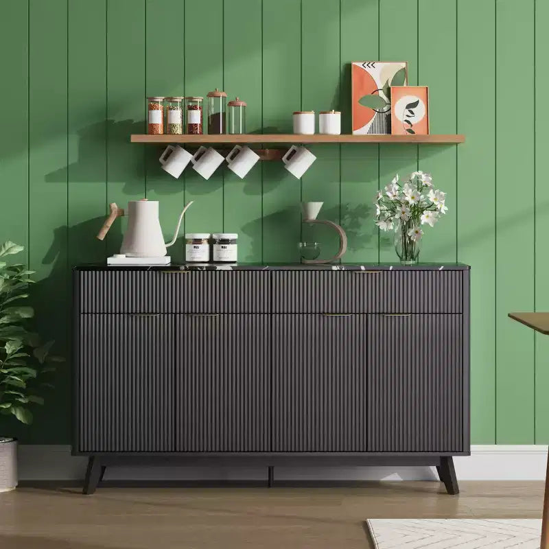 60-Inch Fluted Buffet Cabinet with 2 Drawers and 4 Doors