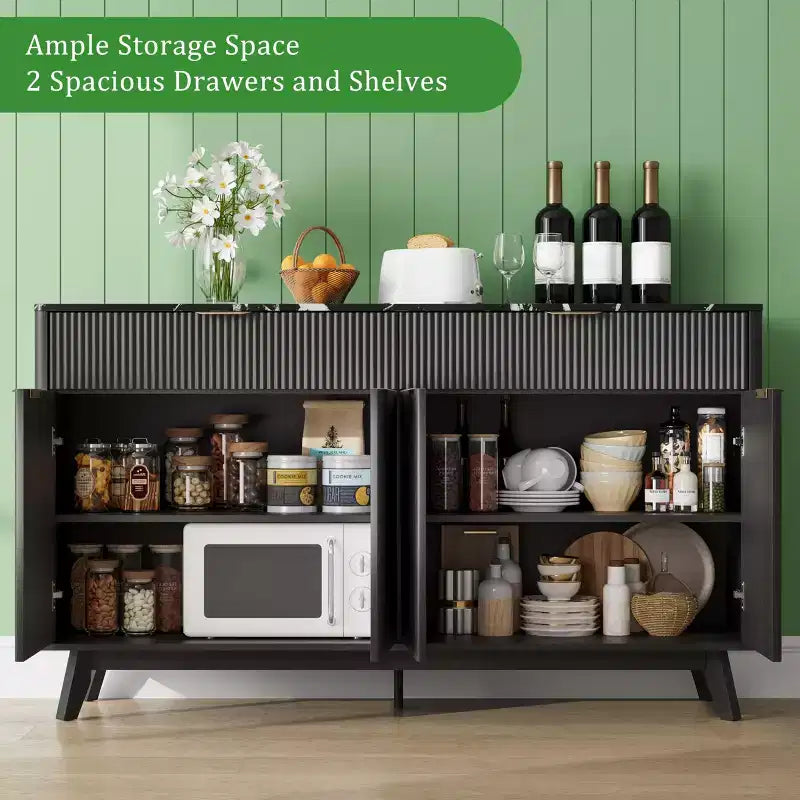 60-Inch Fluted Buffet Cabinet with 2 Drawers and 4 Doors