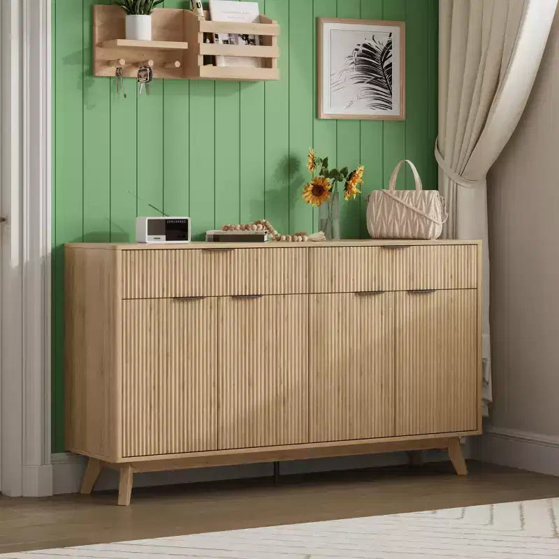 60-Inch Fluted Buffet Cabinet with 2 Drawers and 4 Doors