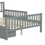 Full Size Wood Platform Bed with Guardrails and 2 Storage Drawers - Gray