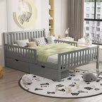 Full Size Wood Platform Bed with Guardrails and 2 Storage Drawers - Gray