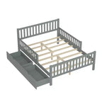 Full Size Wood Platform Bed with Guardrails and 2 Storage Drawers - Gray