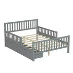 Full Size Wood Platform Bed with Guardrails and 2 Storage Drawers - Gray