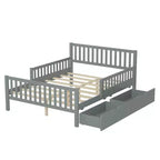 Full Size Wood Platform Bed with Guardrails and 2 Storage Drawers - Gray