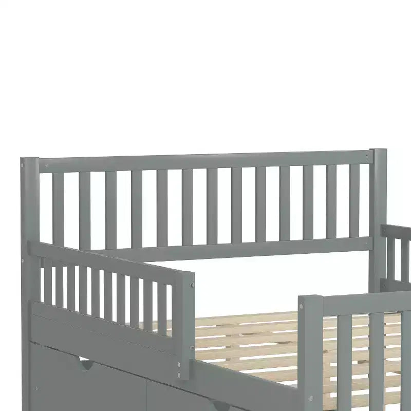 Full Size Wood Platform Bed with Guardrails and 2 Storage Drawers - Gray
