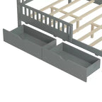 Full Size Wood Platform Bed with Guardrails and 2 Storage Drawers - Gray
