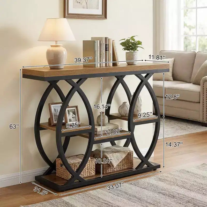 4-Tier End Table with Geometric Metal Frame
