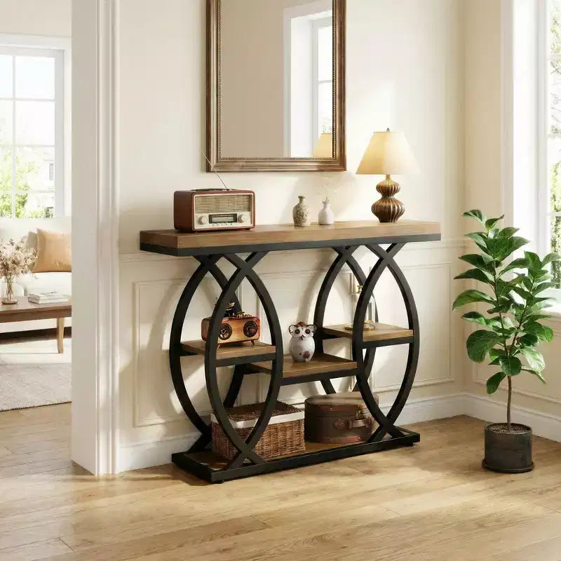 4-Tier End Table with Geometric Metal Frame