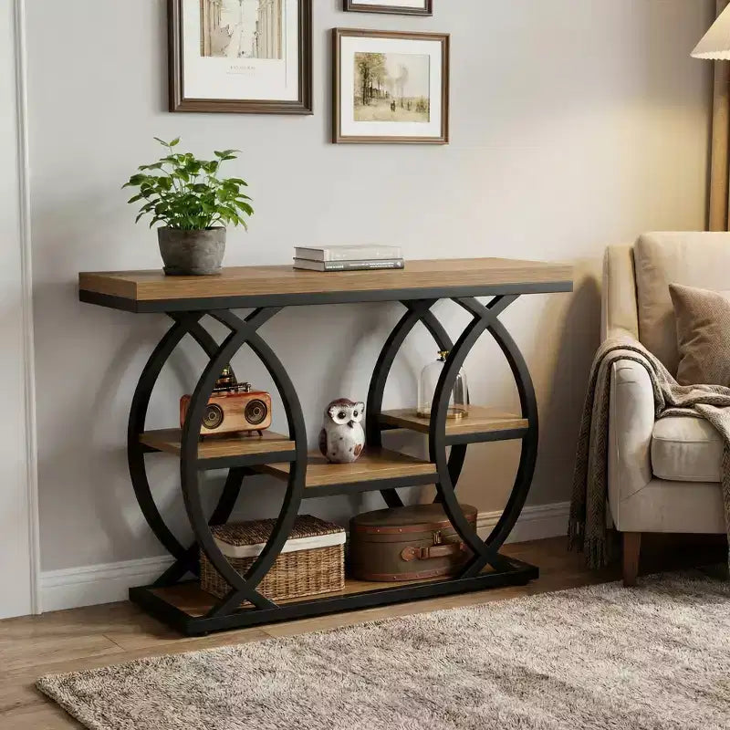 4-Tier End Table with Geometric Metal Frame