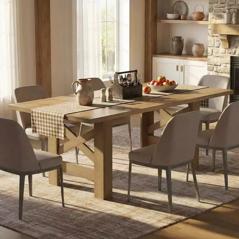 71-Inch Rectangular Dining Table for 6 to 8 People with Wood Top and Metal Base