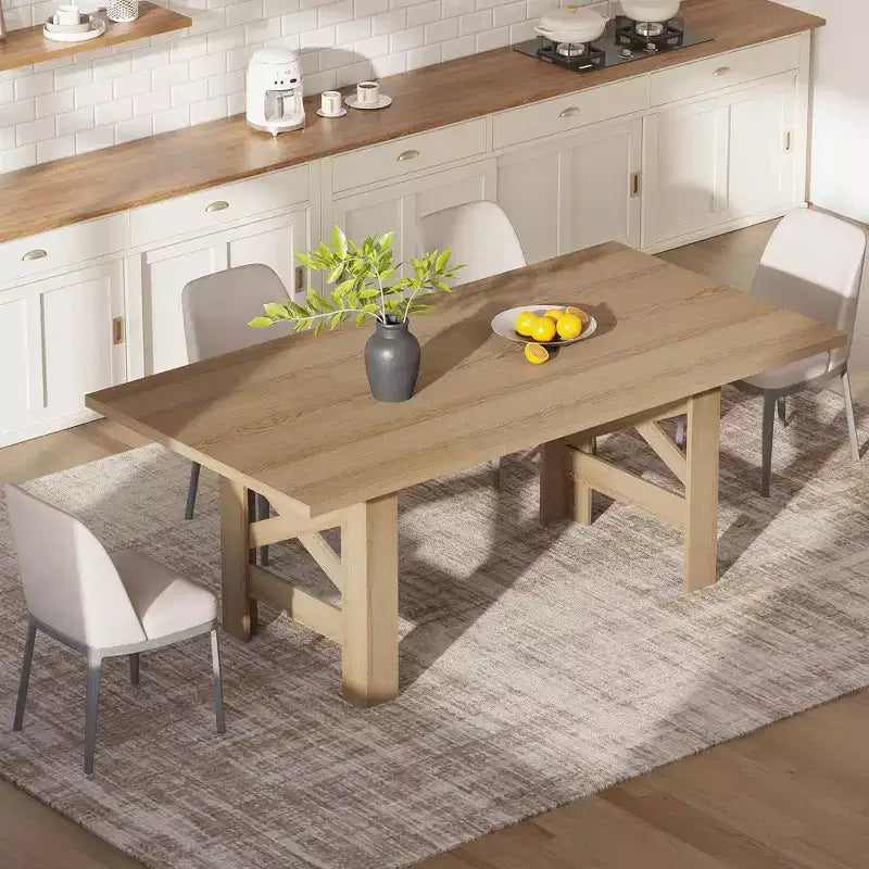 71-Inch Rectangular Dining Table for 6 to 8 People with Wood Top and Metal Base