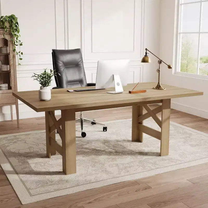 71-Inch Rectangular Dining Table for 6 to 8 People with Wood Top and Metal Base