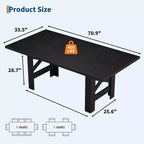 71-Inch Rectangular Dining Table for 6 to 8 People with Wood Top and Metal Base