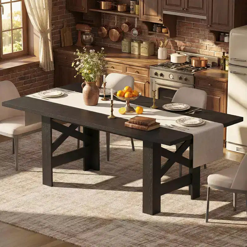 71-Inch Rectangular Dining Table for 6 to 8 People with Wood Top and Metal Base