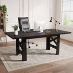 71-Inch Rectangular Dining Table for 6 to 8 People with Wood Top and Metal Base