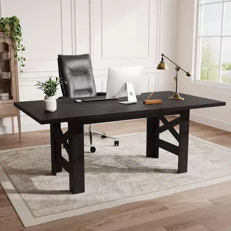 71-Inch Rectangular Dining Table for 6 to 8 People with Wood Top and Metal Base