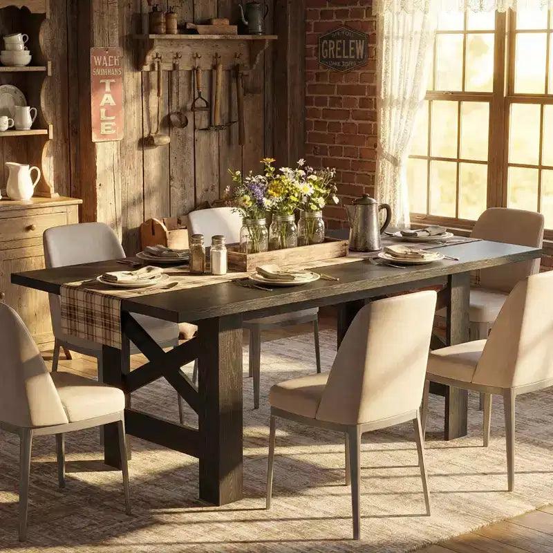 71-Inch Rectangular Dining Table for 6 to 8 People with Wood Top and Metal Base