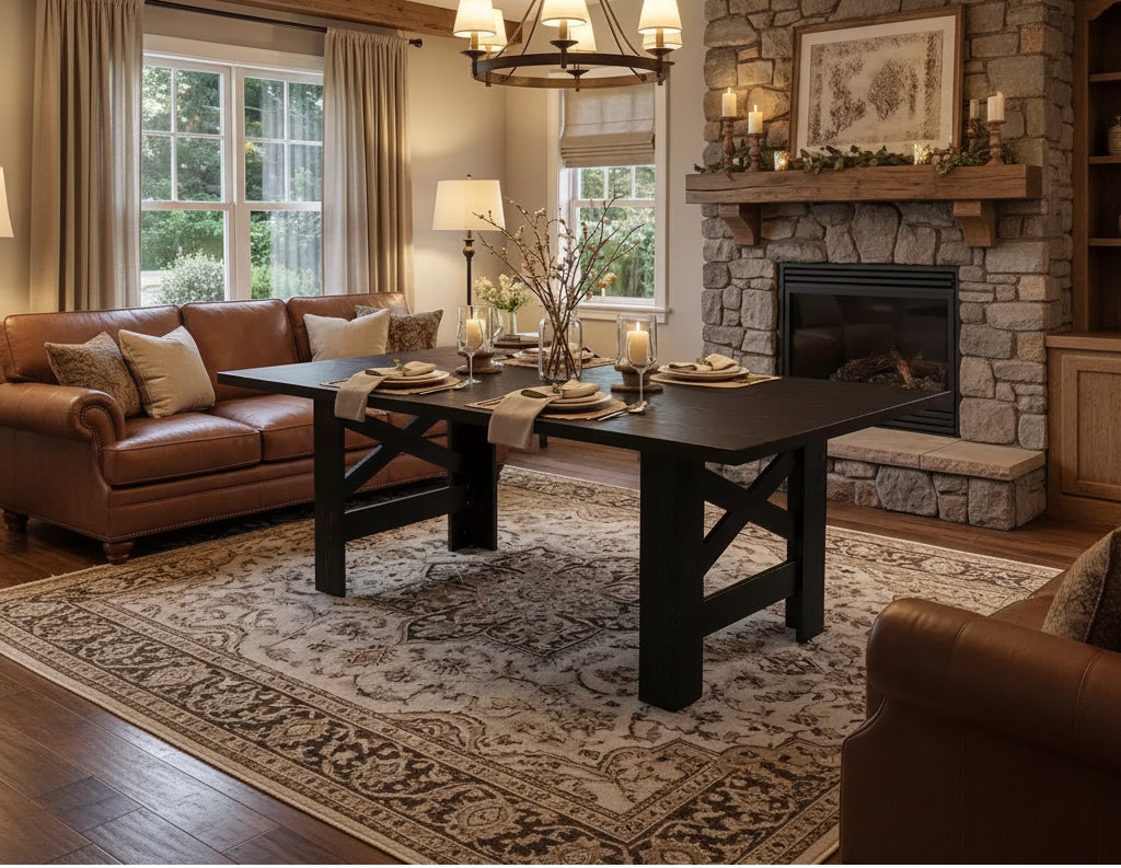 71 Farmhouse Dining Table for 6-8, Large Rectangular Wooden Kitchen Room Table Only w/ Heavy Duty Base & Triangular Legs for Home & Office