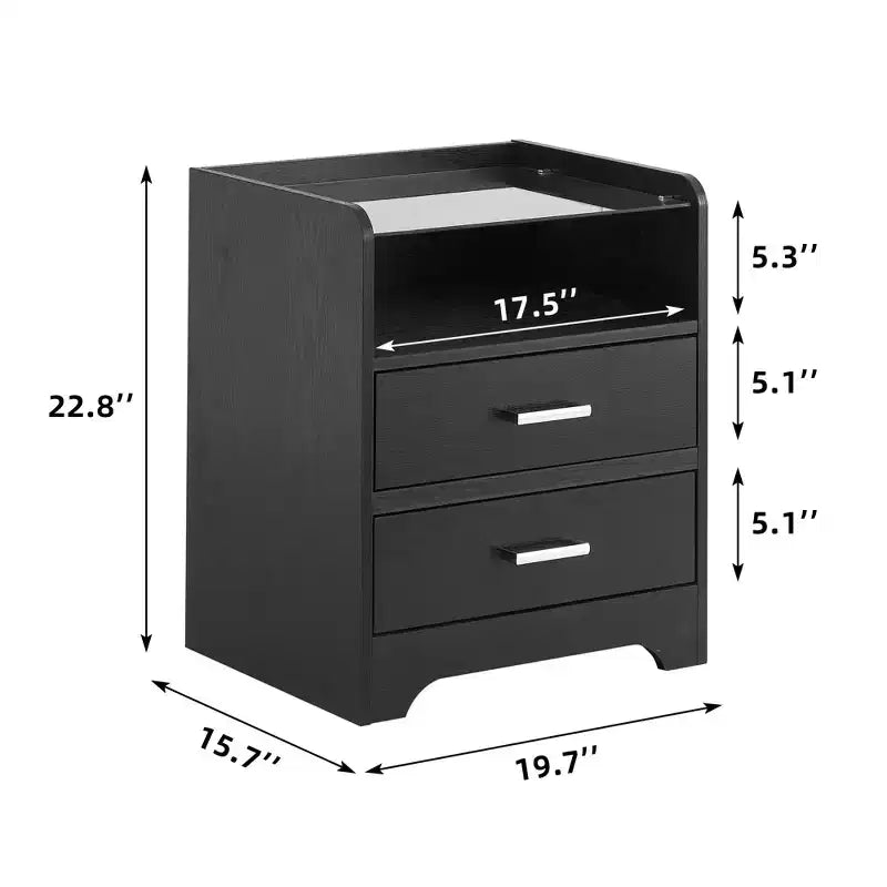 LED Nightstand with Glass Top and Storage
