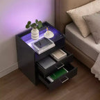 LED Nightstand with Glass Top and Storage