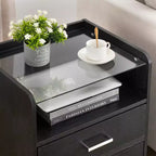 LED Nightstand with Glass Top and Storage