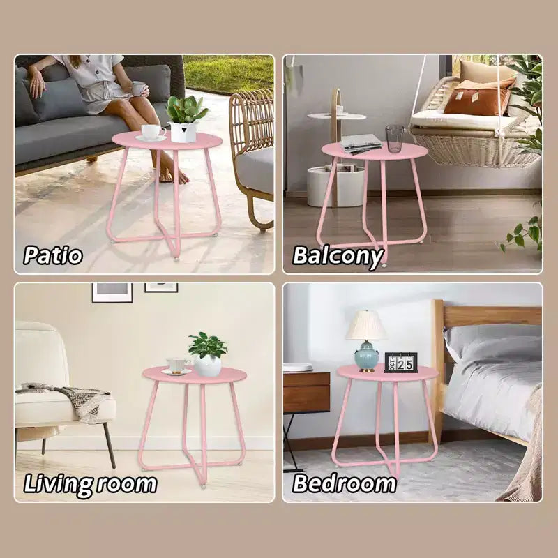 18" Round Metal Side Table - Weatherproof Outdoor End Table for Patio, Balcony & Garden