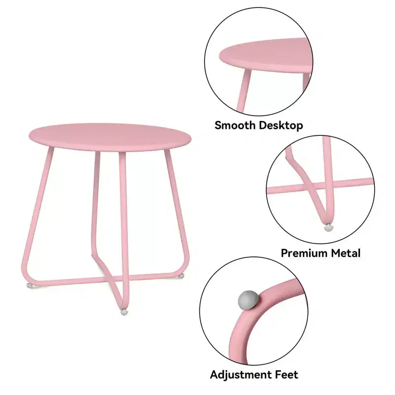 18" Round Metal Side Table - Weatherproof Outdoor End Table for Patio, Balcony & Garden
