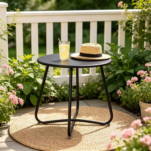 18" Round Metal Side Table - Weatherproof Outdoor End Table for Patio, Balcony & Garden
