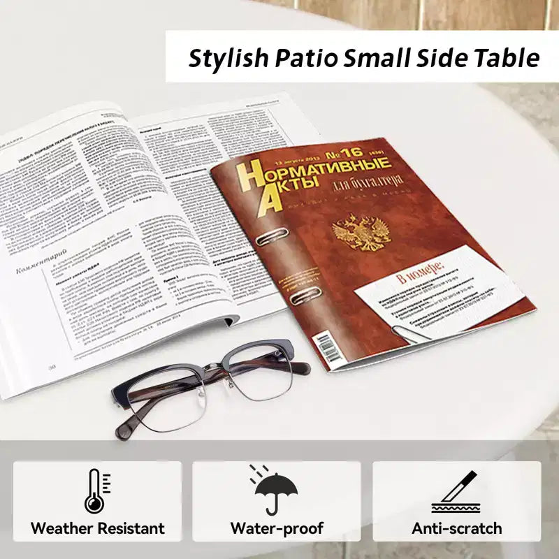 18" Round Metal Side Table - Weatherproof Outdoor End Table for Patio, Balcony & Garden