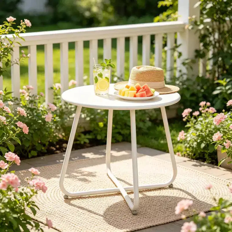 18" Round Metal Side Table - Weatherproof Outdoor End Table for Patio, Balcony & Garden