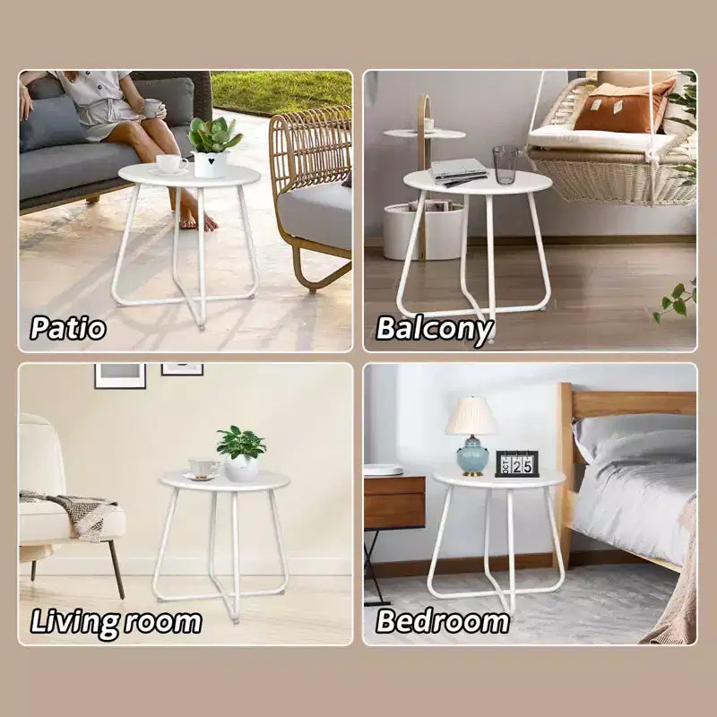 18" Round Metal Side Table - Weatherproof Outdoor End Table for Patio, Balcony & Garden