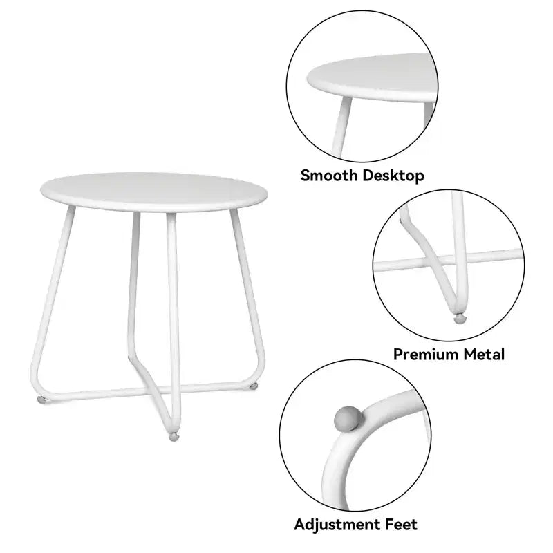 18" Round Metal Side Table - Weatherproof Outdoor End Table for Patio, Balcony & Garden