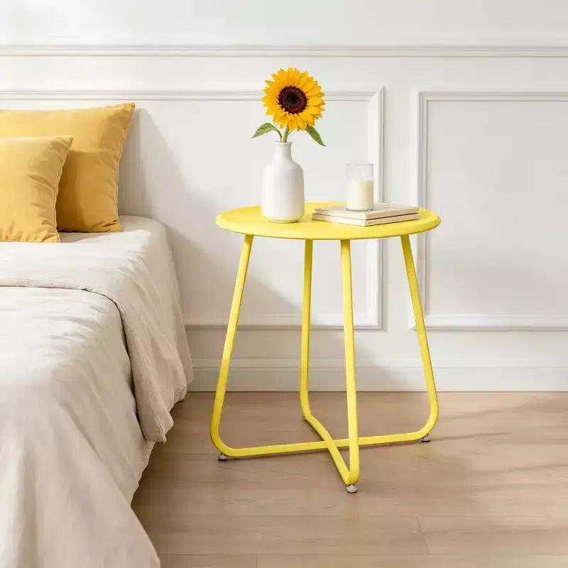 18" Round Metal Side Table - Weatherproof Outdoor End Table for Patio, Balcony & Garden
