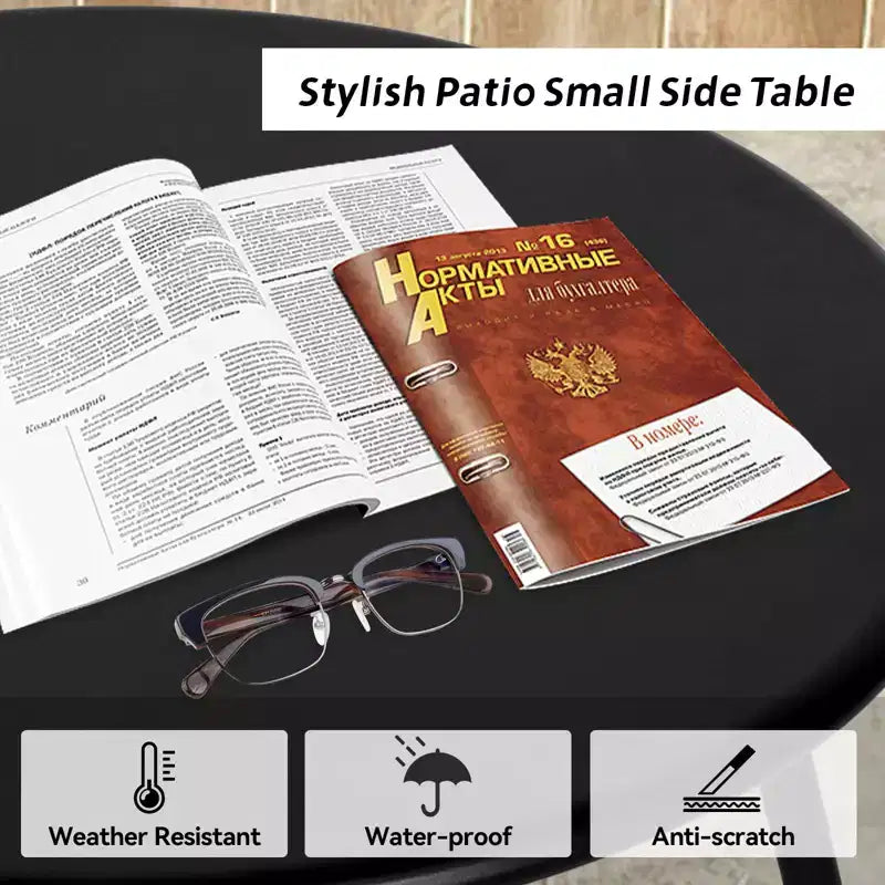 18" Round Metal Side Table - Weatherproof Outdoor End Table for Patio, Balcony & Garden