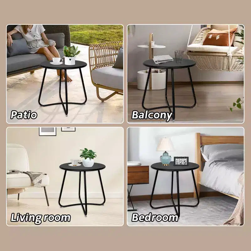 18" Round Metal Side Table - Weatherproof Outdoor End Table for Patio, Balcony & Garden