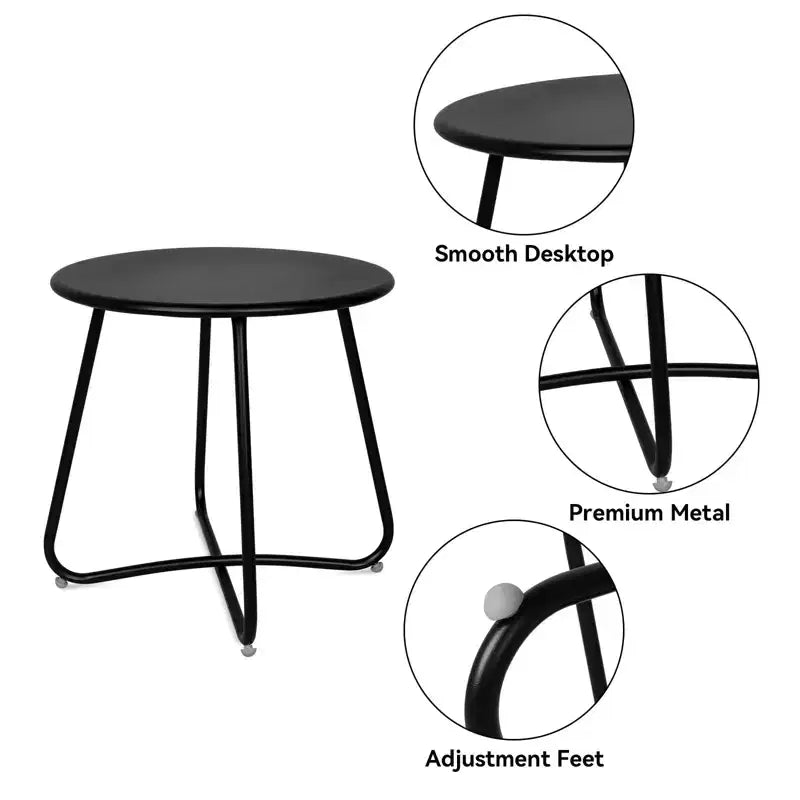 18" Round Metal Side Table - Weatherproof Outdoor End Table for Patio, Balcony & Garden