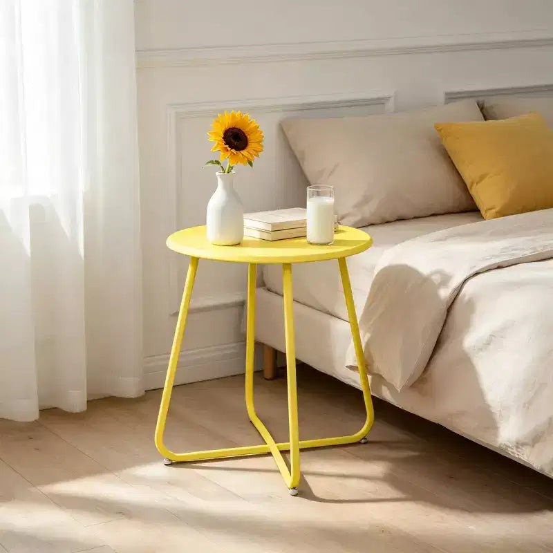 18" Round Metal Side Table - Weatherproof Outdoor End Table for Patio, Balcony & Garden