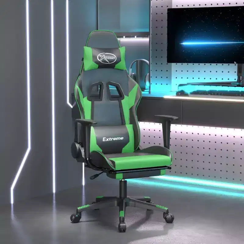 Gaming Chair with Adjustable Armrests and Reclining Backrest – Faux Leather, Black and Green