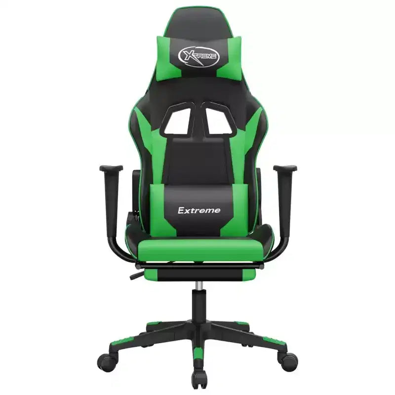 Gaming Chair with Adjustable Armrests and Reclining Backrest – Faux Leather, Black and Green