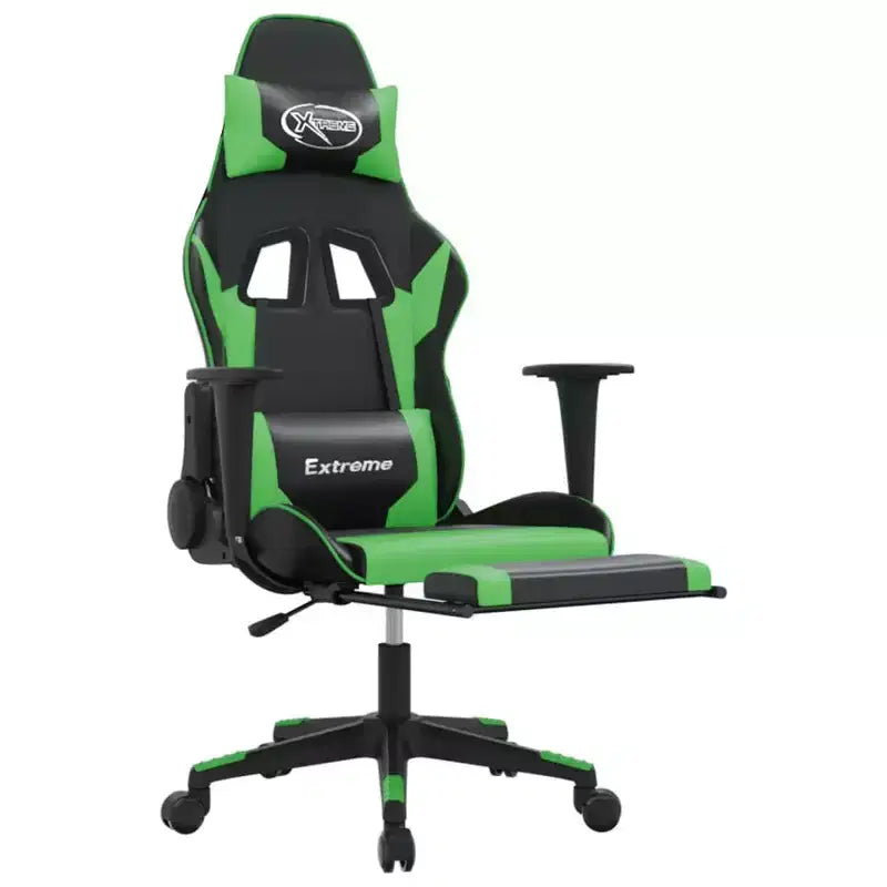 Gaming Chair with Adjustable Armrests and Reclining Backrest – Faux Leather, Black and Green